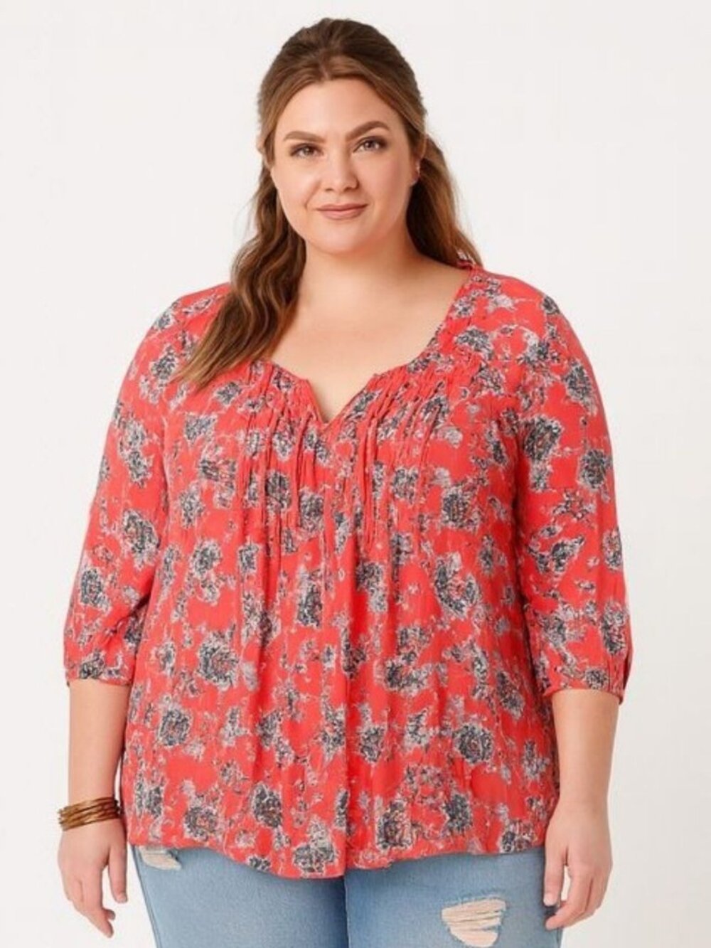 Torrid Womens Floral Print Chiffon Pintuck Top Fading Garden Plus Size 2 | 2X
